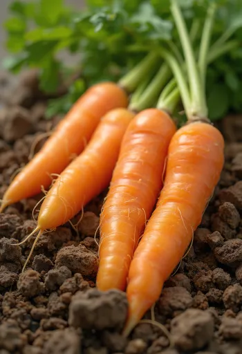 Verse wortels met groen loof op een rustieke houten ondergrond