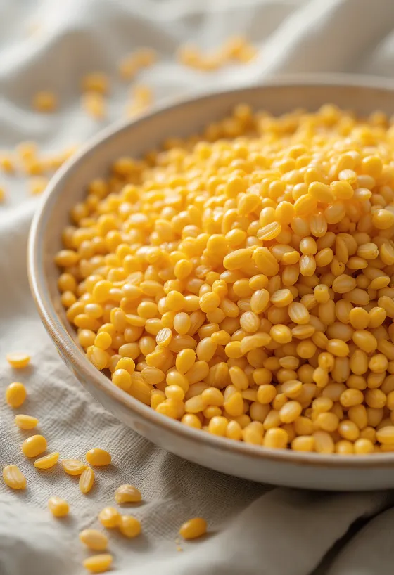 Heel goud lijnzaad verspreid op een houten tafel