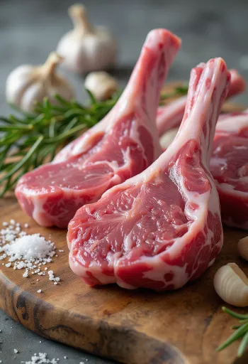 Verse stukken lamsvlees met rozemarijn, knoflook en peper