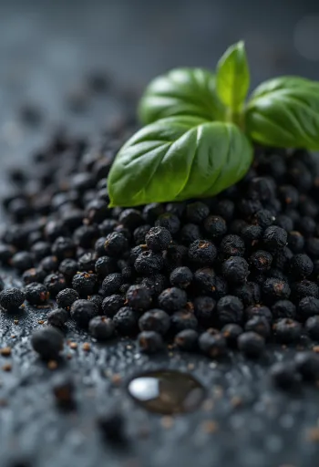 Basilicumzaad in een kommetje, en geweekt in een glas met gelei-laagje