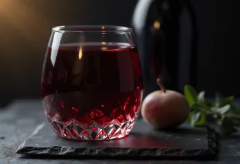 Glas wijn, omringd door druiven, most en een wijnvat