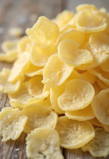 Aardappelvlokken in een kom en uitgestrooid met een houten lepel