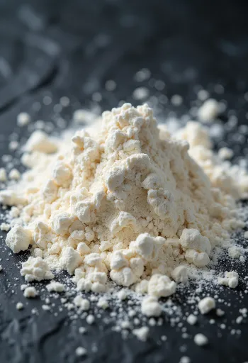 Tarwemeel in een keramische kom, fijn wit poeder als basisingrediënt