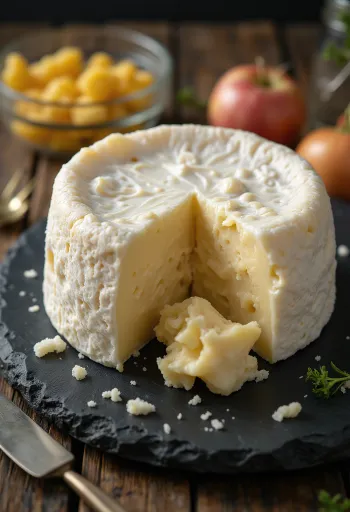 Gesneden camembert op een houten plank met romige binnenkant