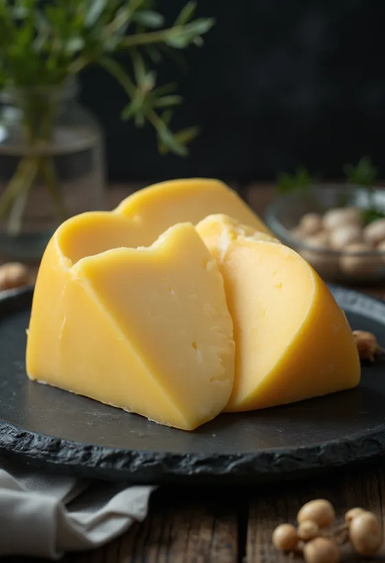 Stuk Edammer kaas in een wit schaaltje op een houten tafel