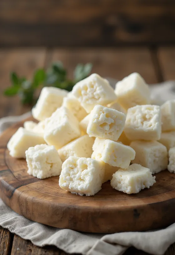 Verse, korrelige zoete wei-kaas (orda) in een witte kom