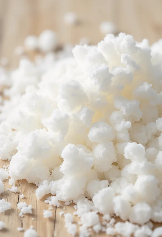 Witte erythritol kristallen in een schaaltje met lepel