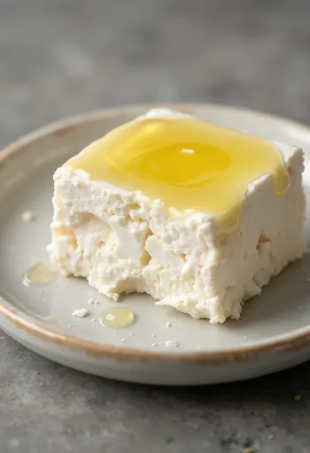 Feta in blokjes en verkruimeld op een houten snijplank