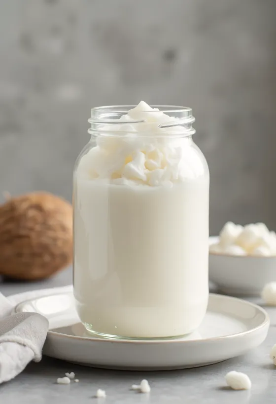 Geraffineerde kokosolie in een schaaltje met kokosrasp