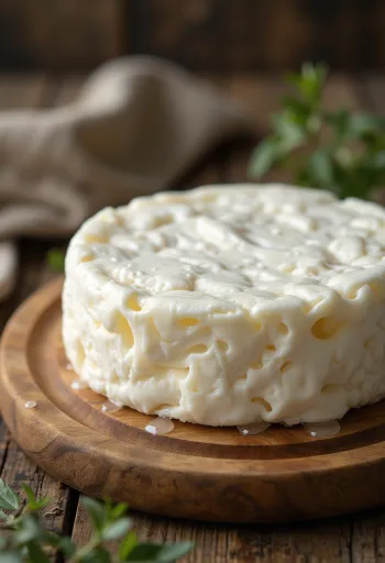 Bol verse witte Gomolya kaas in een schaal op tafel