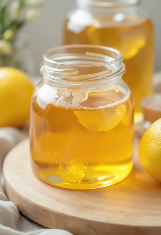 Glucosesiroop in een glazen potje, stroperig en helder