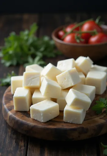 Blokjes verse witte Paneer kaas in een schaaltje