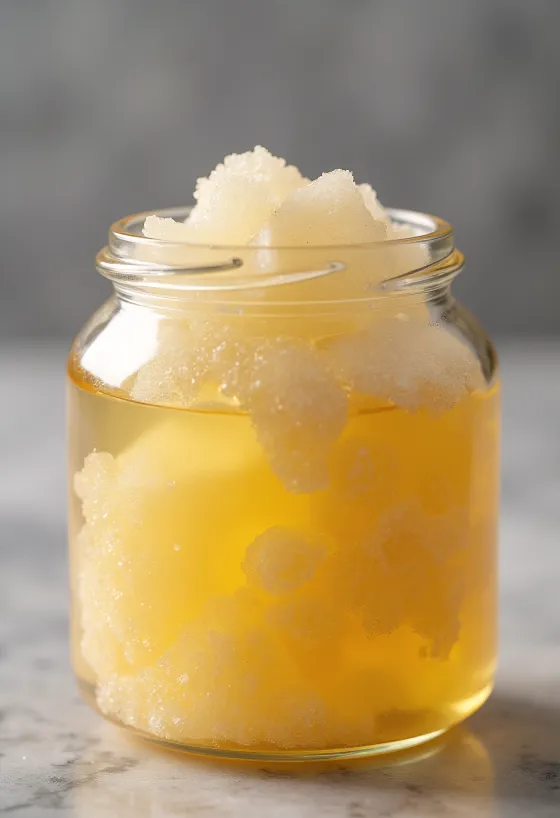 Invertsuikersiroop in een glas, vloeiend van een lepel