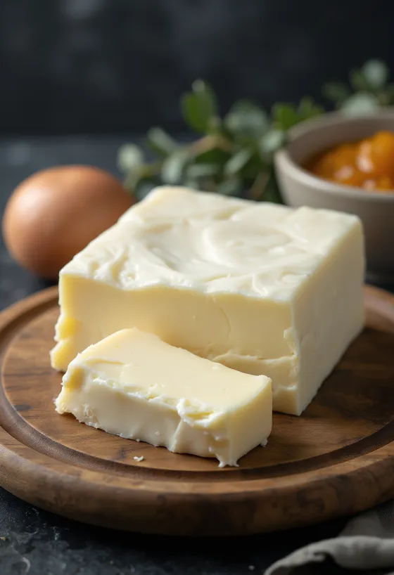 Geitenboter in een klein keramieken kommetje op een houten tafel