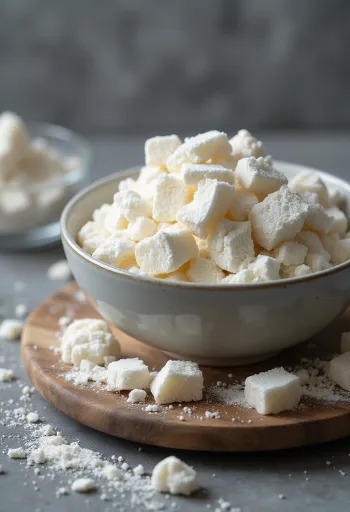 Kuzuzetmeelpoeder in keramieken kom en op houten lepel, met wortelschijfjes ernaast