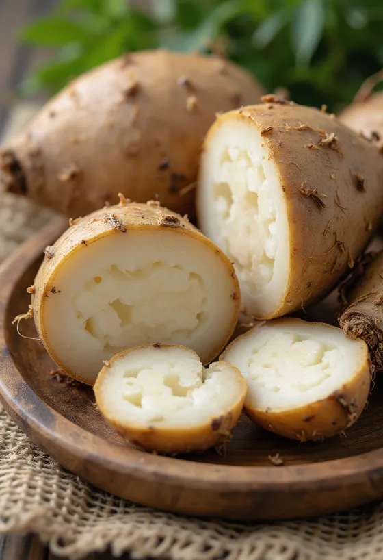 Verse malanga wortelknol met ruwe schil