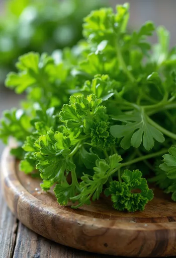 Verse krulpeterselie met groene blaadjes op een snijplank