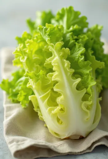 Verse friséesla (krulandijvie) met gekrulde groene bladeren op een snijplank