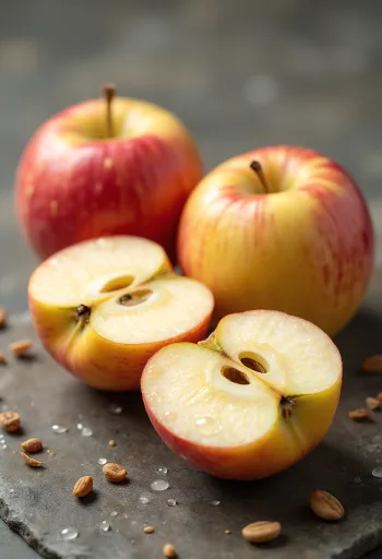 Verse Fuji appels en partjes op een snijplank