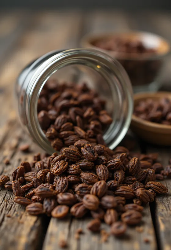 Geroosterde roggekorrels op een snijplank, bij natuurlijk licht