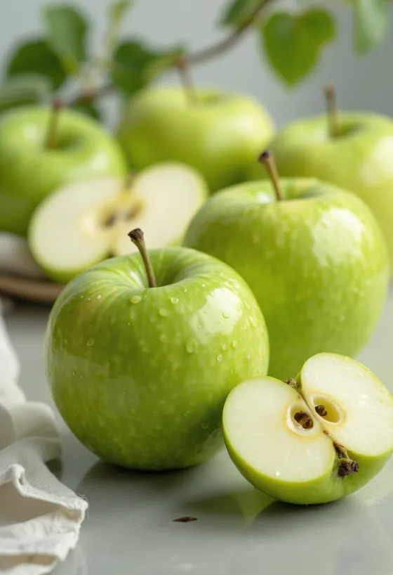 Verse Granny Smith appels en partjes op een snijplank