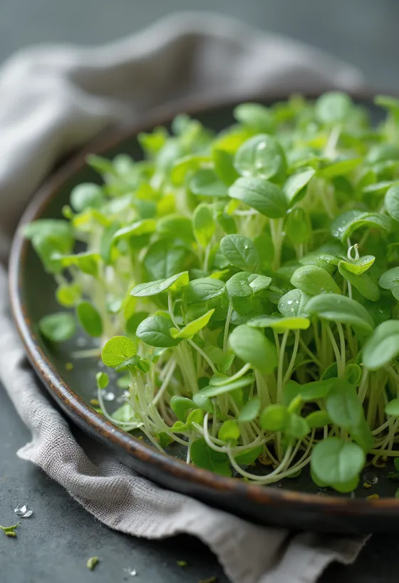 Verse tuinkersblaadjes op een houten ondergrond met waterdruppels