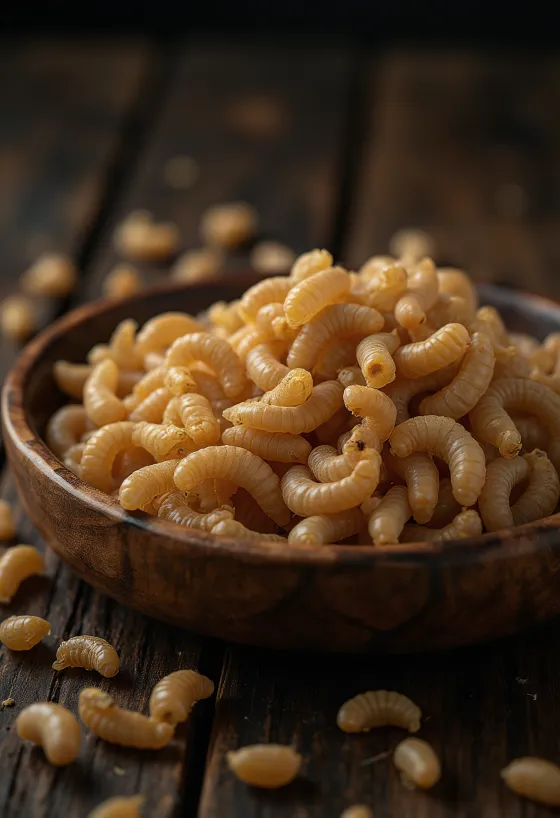 Gerecht met bereide meelwormen, smakelijk gepresenteerd