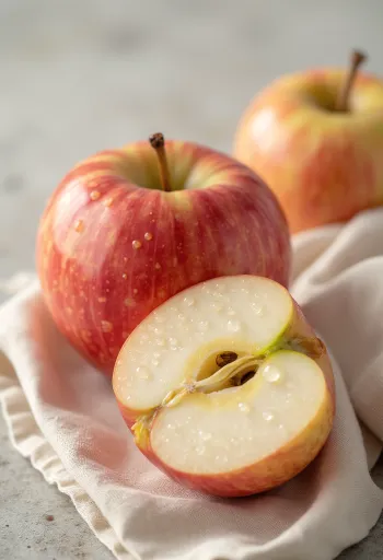 Verse Mutsu appels en partjes op een snijplank, bij natuurlijk licht