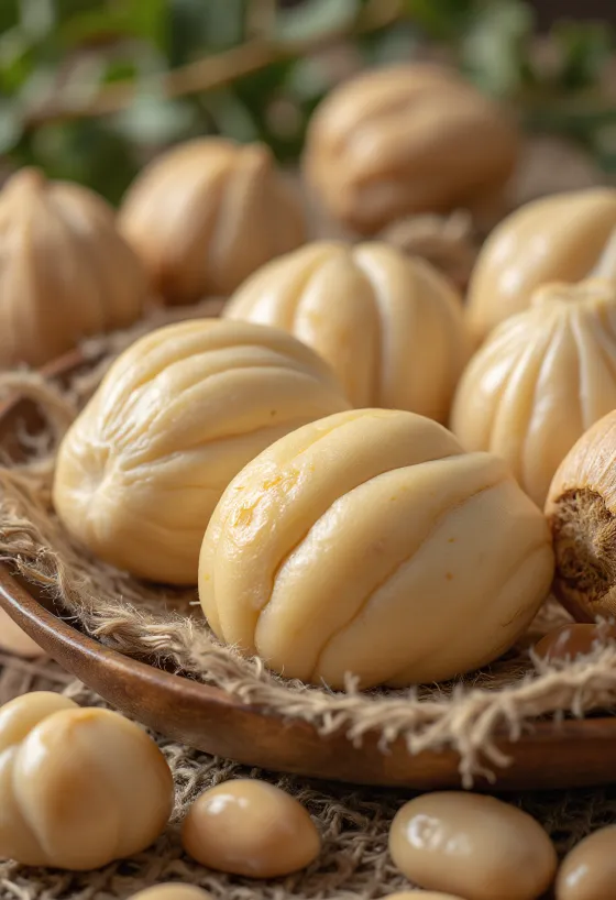 Pilinoten gepresenteerd op een houten keukenblad