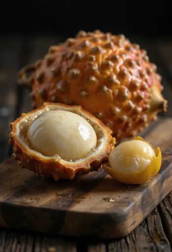 Gepelde partjes van de salak (slangenfruit) op een snijplank