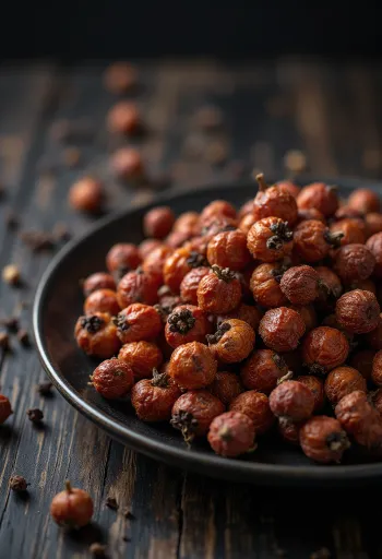Szechuanpeperkorrels op een houten ondergrond