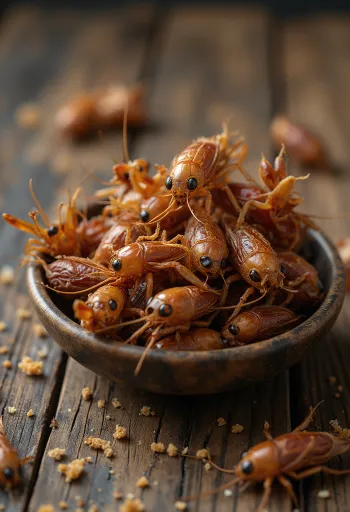 Vers krekelvlees, fijn gesneden en geserveerd op een bord