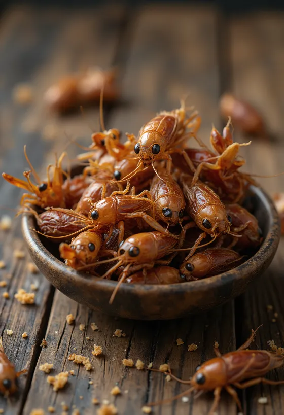 Vers krekelvlees, fijn gesneden en geserveerd op een bord