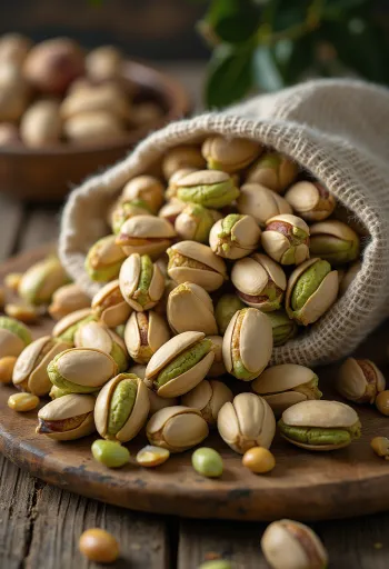 Ongebrande pistachenoten in dop met zichtbare groene kern