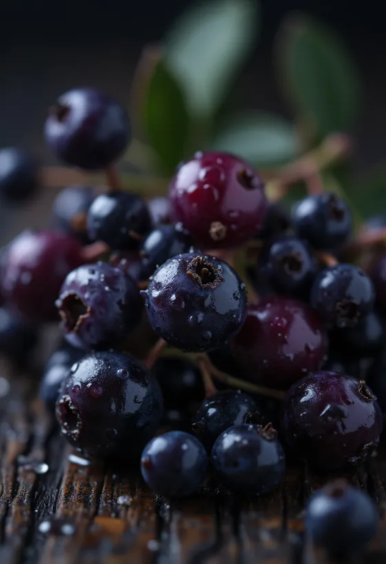 Vlierbessen, levendig donkerpaars van kleur en licht glanzend