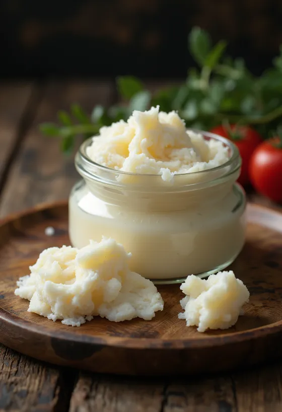 Rauw ganzenvet in een glazen kommetje met stukjes vet