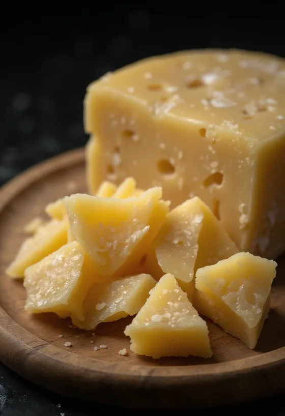 Stuk Parmezaanse kaas en geraspte kaas op een houten plank