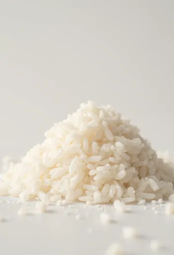 Rauw rijstgriesmeel in een kommetje op een houten tafel