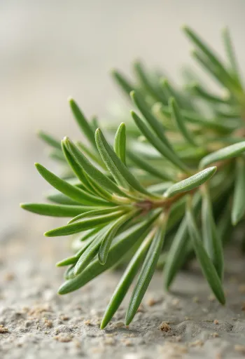 Gedroogde rozemarijnnaalden en gemalen rozemarijn op een houten tafel