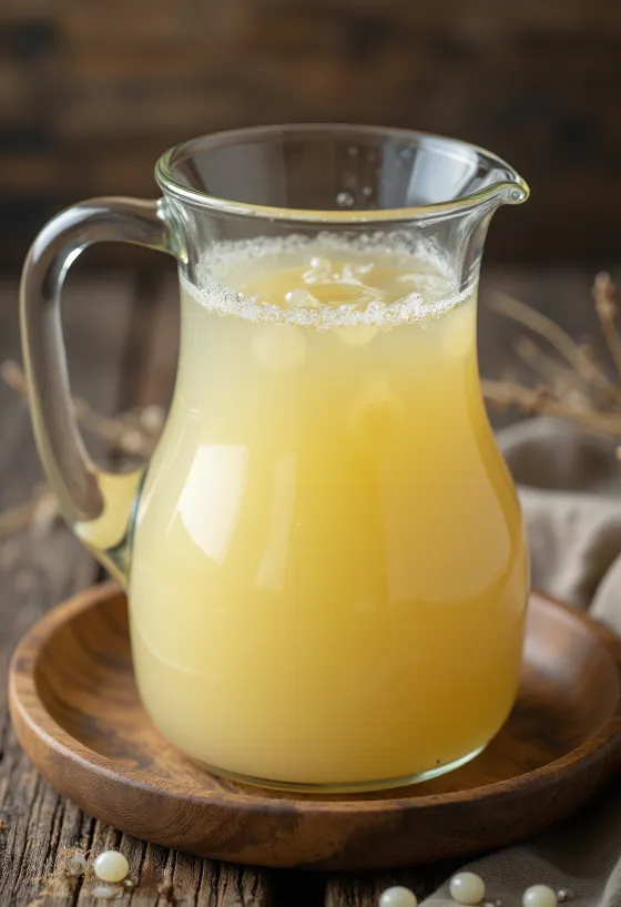 Schaaltje met troebele, gelige zure wei vloeistof