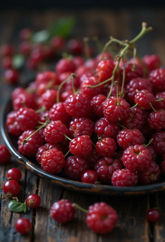 Verse rode Schisandra-bessen, sommige doorgesneden, in rauwe staat