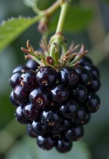 Verse bramen in een kom en op een houten tafel, met huisgemaakte bramenjam
