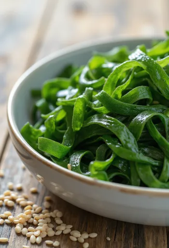 Gedroogde wakame stukjes, donkergroen