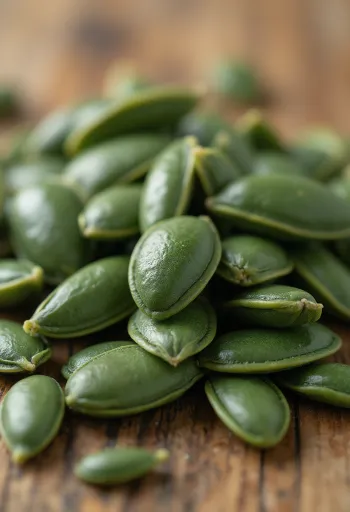 Gepelde en ongepelde pompoenpitten in houten kommetjes