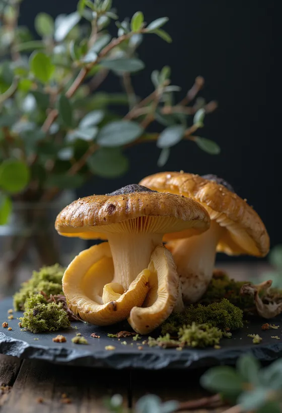 Verse gesneden trechtercantharellen met kruiden