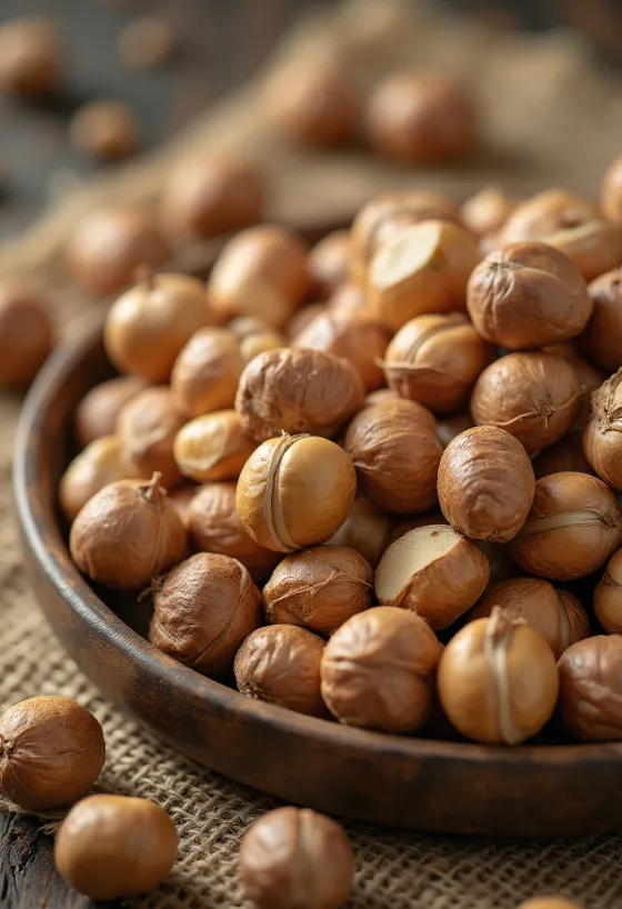 Geblancheerde Turkse hazelnoten op een witte achtergrond