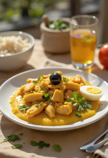 Klassieke ají de gallina geserveerd met verse koriander