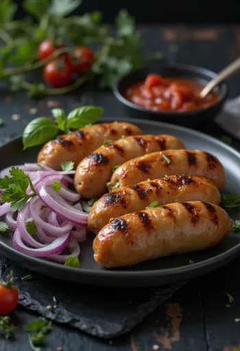 Cevapcici geserveerd met ajvar en brood