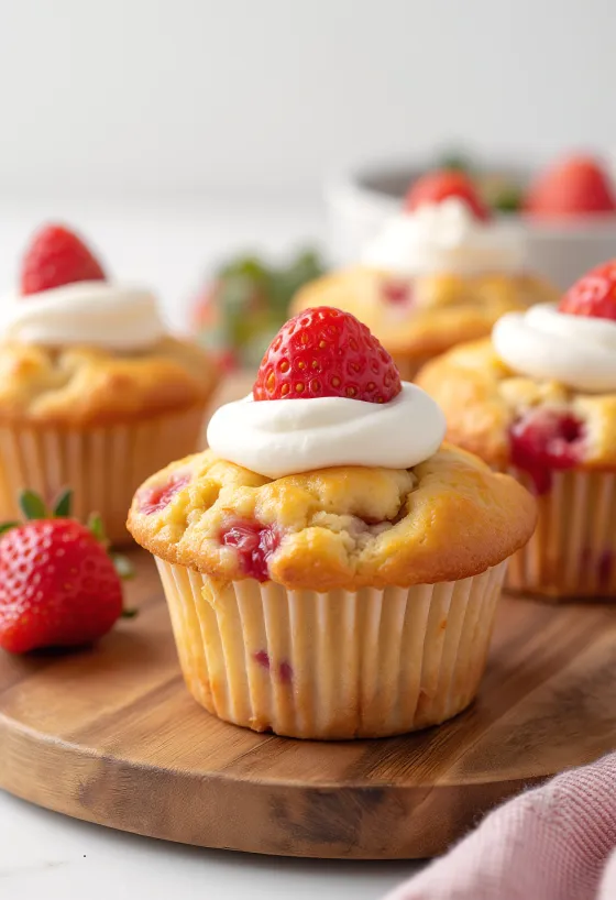 Aardbeien-slagroommuffins