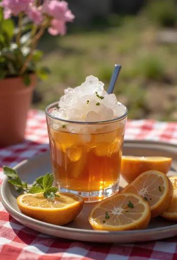 Mint Julep cocktail versierd met muntblaadjes en gemalen ijs